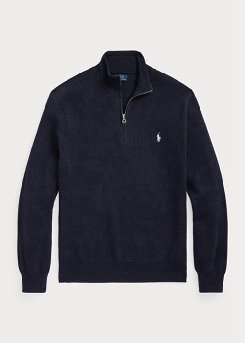 Pulovere Ralph Lauren pentru bărbați, din bumbac texturat, cu fermoar sfert Pulovere Ralph Lauren pentru bărbați, din bumbac texturat, cu fermoar sfert
