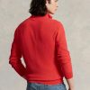 Pulovere roșii pentru bărbați, din bumbac, din tricot plasă, cu fermoar sfert, Ralph Lauren