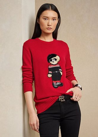 Pulovere roșii Ralph Lauren pentru femei de Anul Nou Bear Pulovere roșii Ralph Lauren pentru femei de Anul Nou Bear
