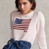 Pulovere roz din bumbac Ralph Lauren Pink Pony Flag pentru femei Pulovere roz din bumbac Ralph Lauren Pink Pony Flag pentru femei