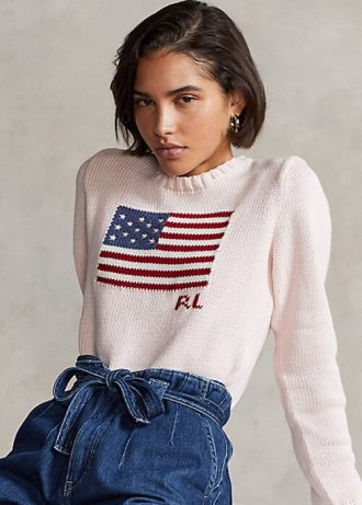 Pulovere roz din bumbac Ralph Lauren Pink Pony Flag pentru femei Pulovere roz din bumbac Ralph Lauren Pink Pony Flag pentru femei