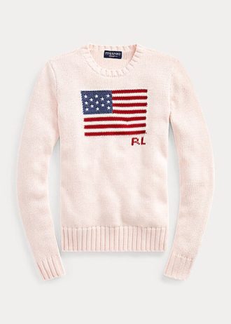 Pulovere roz din bumbac Ralph Lauren Pink Pony Flag pentru femei Pulovere roz din bumbac Ralph Lauren Pink Pony Flag pentru femei