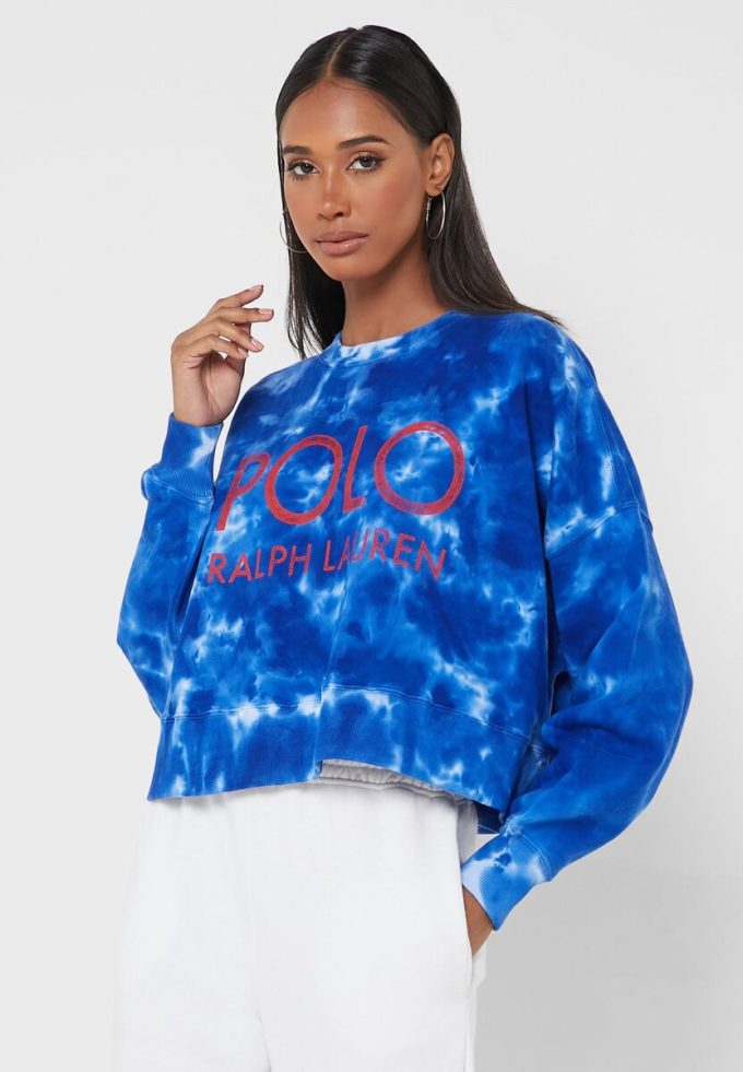 Pulovere tricotate cu gât crew Ralph Lauren pentru femei albastre Pulovere tricotate cu gât crew Ralph Lauren pentru femei albastre