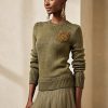 Pulovere verzi pentru femei Ralph Lauren, în amestec de mătase, cu gât crew Pulovere verzi pentru femei Ralph Lauren, în amestec de mătase, cu gât crew