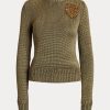 Pulovere verzi pentru femei Ralph Lauren, în amestec de mătase, cu gât crew Pulovere verzi pentru femei Ralph Lauren, în amestec de mătase, cu gât crew