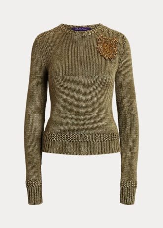 Pulovere verzi pentru femei Ralph Lauren, în amestec de mătase, cu gât crew Pulovere verzi pentru femei Ralph Lauren, în amestec de mătase, cu gât crew