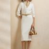 Rochie albă de zi Ralph Lauren Knowles din mătase Shantung Rochie albă de zi Ralph Lauren Knowles din mătase Shantung
