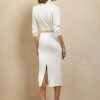 Rochie albă de zi Ralph Lauren Knowles din mătase Shantung Rochie albă de zi Ralph Lauren Knowles din mătase Shantung