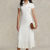 Rochie albă pentru femei Ralph Lauren, din bumbac elastic, plasă cu ochiuri