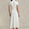 Rochie albă pentru femei Ralph Lauren, din bumbac elastic, plasă cu ochiuri