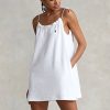 Rochie albă Ralph Lauren Terry cu umeri cravată