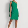 Rochie de cocktail cu un singur umăr Ralph Lauren Georgette de damă verde Rochie de cocktail cu un singur umăr Ralph Lauren Georgette de damă verde