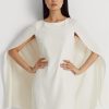 Rochie de cocktail Ralph Lauren Cape Georgette de damă crem Rochie de cocktail Ralph Lauren Cape Georgette de damă crem
