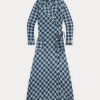 Rochie de damă albastră Ralph Lauren în carouri din voile de bumbac Rochie de damă albastră Ralph Lauren în carouri din voile de bumbac