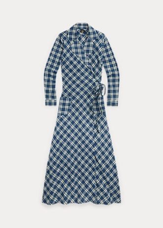 Rochie de damă albastră Ralph Lauren în carouri din voile de bumbac Rochie de damă albastră Ralph Lauren în carouri din voile de bumbac