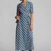 Rochie de damă albastră Ralph Lauren în carouri din voile de bumbac Rochie de damă albastră Ralph Lauren în carouri din voile de bumbac