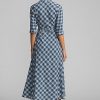 Rochie de damă albastră Ralph Lauren în carouri din voile de bumbac Rochie de damă albastră Ralph Lauren în carouri din voile de bumbac