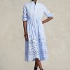 Rochie de damă albastru deschis Ralph Lauren cu broderie cu ochi Rochie de damă albastru deschis Ralph Lauren cu broderie cu ochi