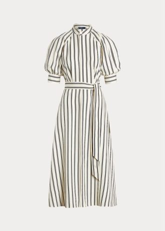 Rochie de damă crem/negru Ralph Lauren cu dungi din mătase dud Rochie de damă crem/negru Ralph Lauren cu dungi din mătase dud