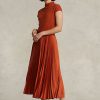 Rochie de damă portocalie Ralph Lauren cu pliuri hibride Rochie de damă portocalie Ralph Lauren cu pliuri hibride