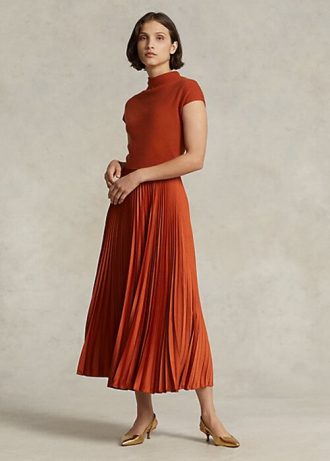 Rochie de damă portocalie Ralph Lauren cu pliuri hibride