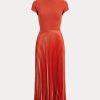 Rochie de damă portocalie Ralph Lauren cu pliuri hibride Rochie de damă portocalie Ralph Lauren cu pliuri hibride