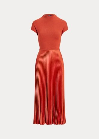 Rochie de damă portocalie Ralph Lauren cu pliuri hibride
