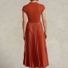 Rochie de damă portocalie Ralph Lauren cu pliuri hibride Rochie de damă portocalie Ralph Lauren cu pliuri hibride