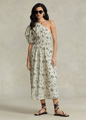 Rochie de damă Ralph Lauren, neagră/bej, din popelin cu încâlcire asimetrică florală Rochie de damă Ralph Lauren, neagră/bej, din popelin cu încâlcire asimetrică florală