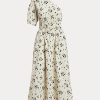 Rochie de damă Ralph Lauren, neagră/bej, din popelin cu încâlcire asimetrică florală Rochie de damă Ralph Lauren, neagră/bej, din popelin cu încâlcire asimetrică florală