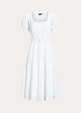 Rochie de in alb pentru femei Ralph Lauren cu broderie cu ochi Rochie de in alb pentru femei Ralph Lauren cu broderie cu ochi