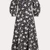 Rochie de in negru/crem pentru femei Ralph Lauren, florală, fără umăr Rochie de in negru/crem pentru femei Ralph Lauren, florală, fără umăr