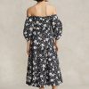 Rochie de in negru/crem pentru femei Ralph Lauren, florală, fără umăr Rochie de in negru/crem pentru femei Ralph Lauren, florală, fără umăr