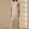 Rochie de seară cu mânecă scurtă din plasă Ralph Lauren de damă bej Rochie de seară cu mânecă scurtă din plasă Ralph Lauren de damă bej