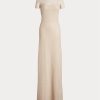 Rochie de seară cu mânecă scurtă din plasă Ralph Lauren de damă bej Rochie de seară cu mânecă scurtă din plasă Ralph Lauren de damă bej