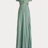 Rochie de seară din jerseu plisat Ralph Lauren Merridan de damă verde