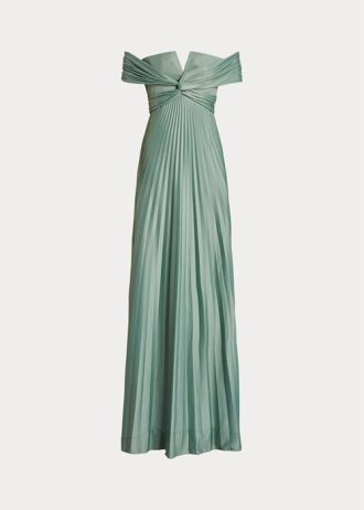 Rochie de seară din jerseu plisat Ralph Lauren Merridan de damă verde Rochie de seară din jerseu plisat Ralph Lauren Merridan de damă verde