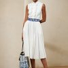Rochie de zi fără mâneci din in pliat Ralph Lauren Roald de damă albă