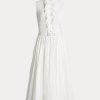 Rochie de zi fără mâneci din in pliat Ralph Lauren Roald de damă albă