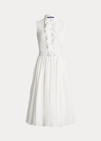 Rochie de zi fără mâneci din in pliat Ralph Lauren Roald de damă albă Rochie de zi fără mâneci din in pliat Ralph Lauren Roald de damă albă