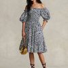 Rochie din bumbac cu mâneci bluzon Floral pentru femei Ralph Lauren Rochie din bumbac cu mâneci bluzon Floral pentru femei Ralph Lauren