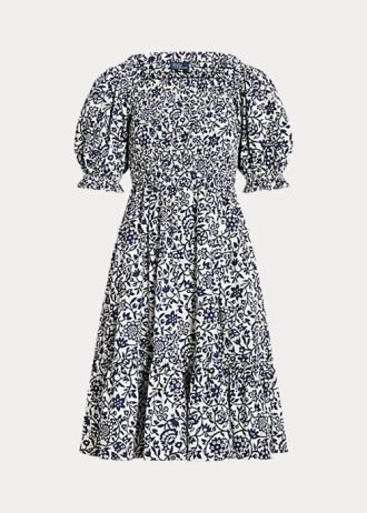 Rochie din bumbac cu mâneci bluzon Floral pentru femei Ralph Lauren Rochie din bumbac cu mâneci bluzon Floral pentru femei Ralph Lauren