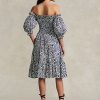 Rochie din bumbac cu mâneci bluzon Floral pentru femei Ralph Lauren Rochie din bumbac cu mâneci bluzon Floral pentru femei Ralph Lauren