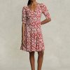 Rochie din crepon Godet, cu mâneci de oaie, Ralph Lauren, Flower