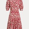 Rochie din crepon Godet, cu mâneci de oaie, Ralph Lauren, Flower