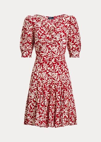 Rochie din crepon Godet, cu mâneci de oaie, Ralph Lauren, Flower Rochie din crepon Godet, cu mâneci de oaie, Ralph Lauren, Flower