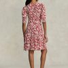 Rochie din crepon Godet, cu mâneci de oaie, Ralph Lauren, Flower