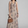 Rochie din șifon din mătase șifonată florală Ralph Lauren, multicoloră/maro