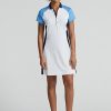 Rochie din jerse stretch cu blocuri de culoare Ralph Lauren pentru femei alb/albastru Rochie din jerse stretch cu blocuri de culoare Ralph Lauren pentru femei alb/albastru
