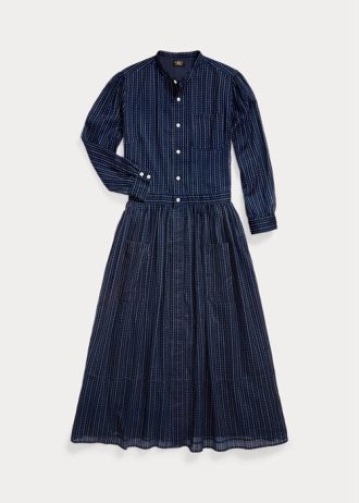 Rochie din voile de bumbac indigo Ralph Lauren pentru femei bleumarin